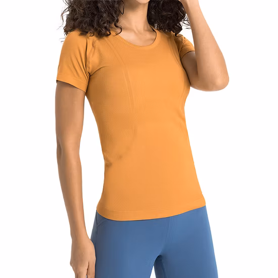 European and American Style New Design Summer Yoga Wear Sports Top Split Print Short Sleeve Women′s T